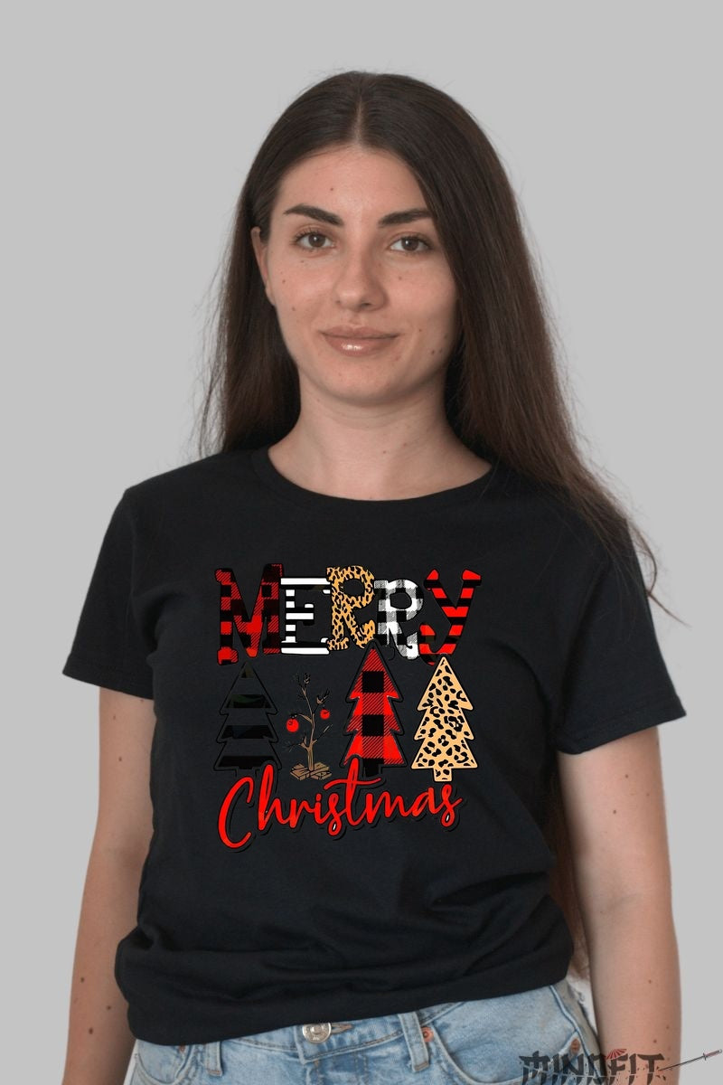 Tricou De Craciun - Merry Christmas Cu Braduti Festivi dama negru