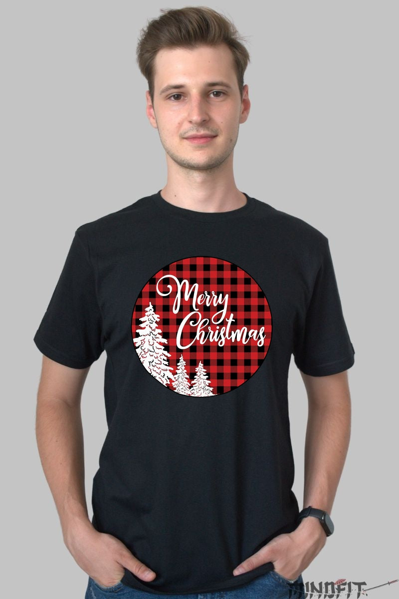 Tricou De Craciun - Merry Christmas Cu Brazi barbat negru