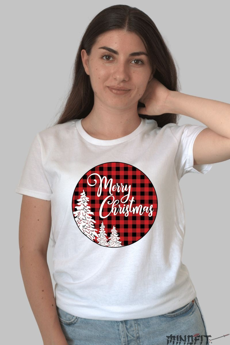 Tricou De Craciun - Merry Christmas Cu Brazi dama alb