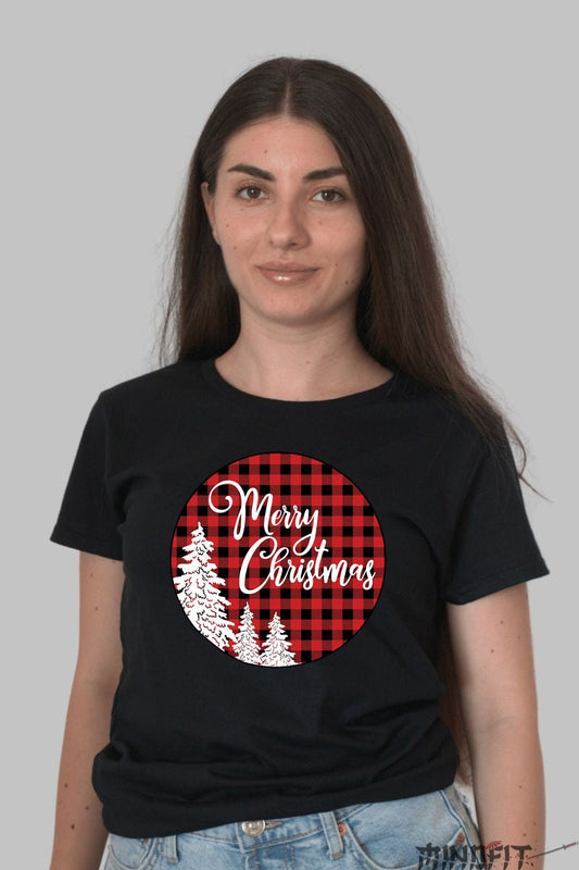 Tricou De Craciun - Merry Christmas Cu Brazi dama negru