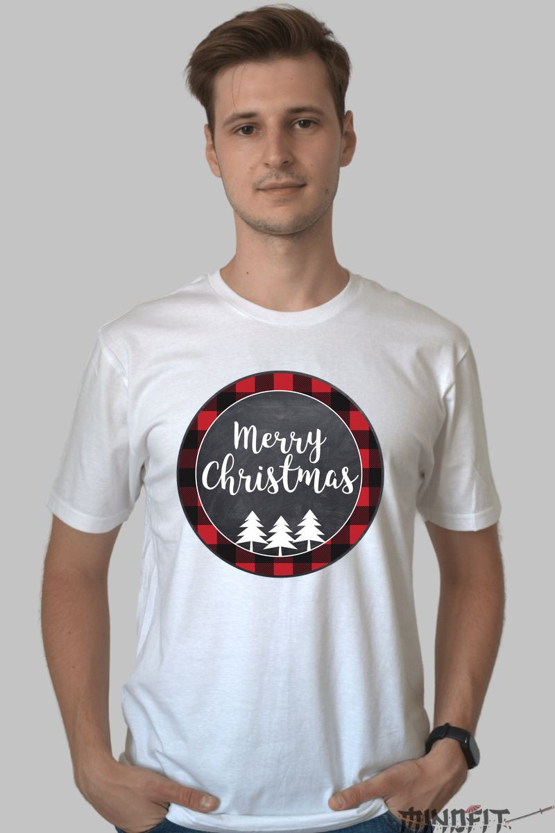 Tricou De Craciun - Merry Christmas Cu Brazi barbat alb