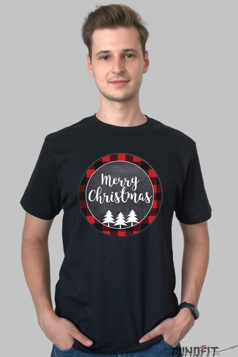 Tricou De Craciun - Merry Christmas Cu Brazi barbat negru