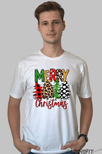 Tricou De Craciun - Merry Christmas Cu Brazi Colorati barbat alb