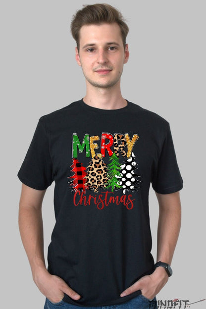 Tricou De Craciun - Merry Christmas Cu Brazi Colorati barbat negru