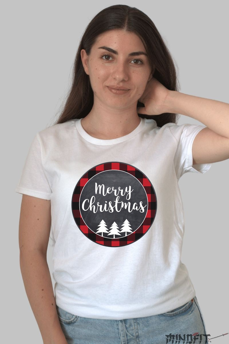Tricou De Craciun - Merry Christmas Cu Brazi dama alb