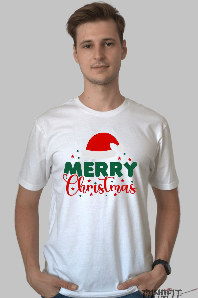 Tricou De Craciun - Merry Christmas Cu Caciula Mosului barbat alb