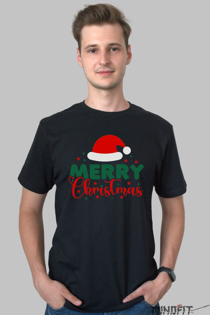 Tricou De Craciun - Merry Christmas Cu Caciula Mosului barbat negru