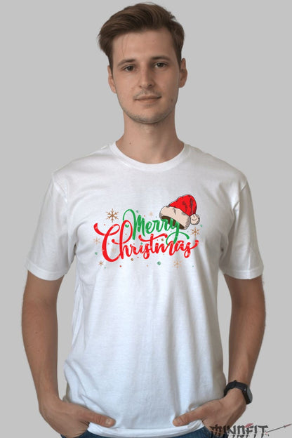 Tricou De Craciun - Merry Christmas Cu Caciula Mosului barbat alb