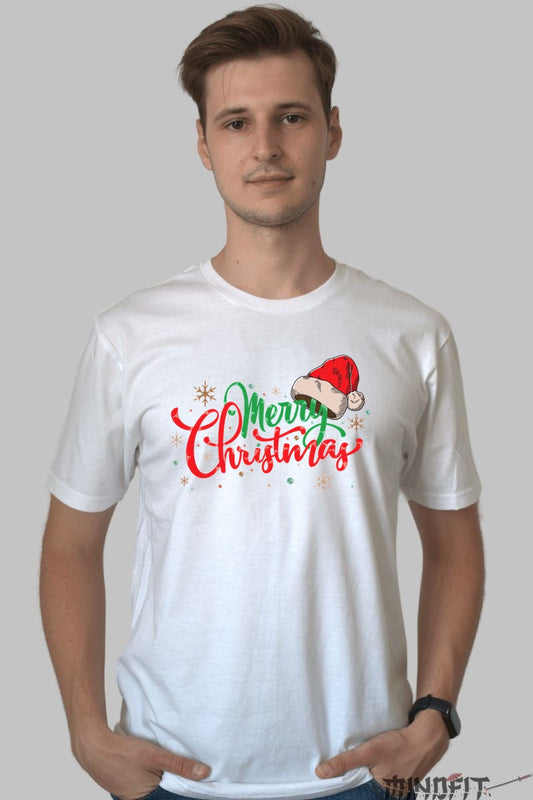 Tricou De Craciun - Merry Christmas Cu Caciula Mosului barbat alb