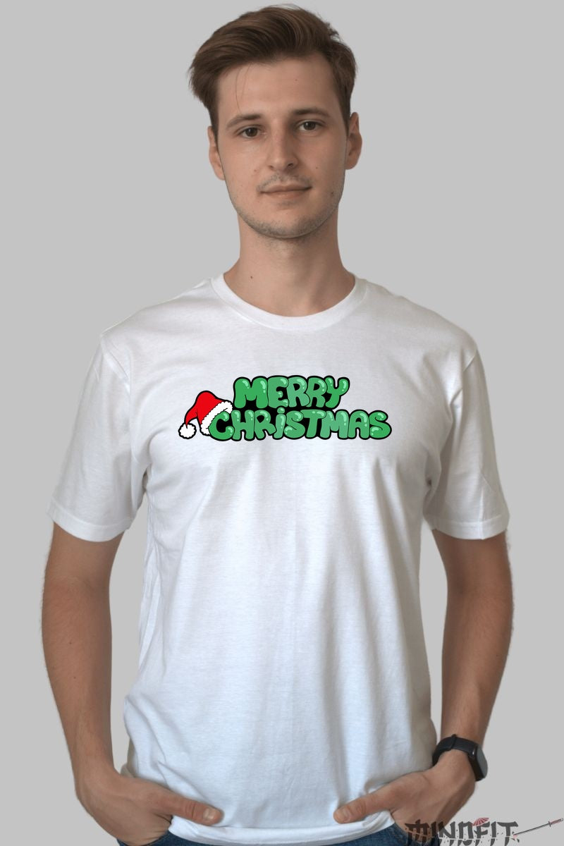 Tricou De Craciun - Merry Christmas Cu Caciula Mosului barbat alb
