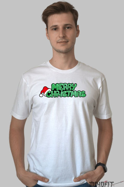 Tricou De Craciun - Merry Christmas Cu Caciula Mosului barbat alb