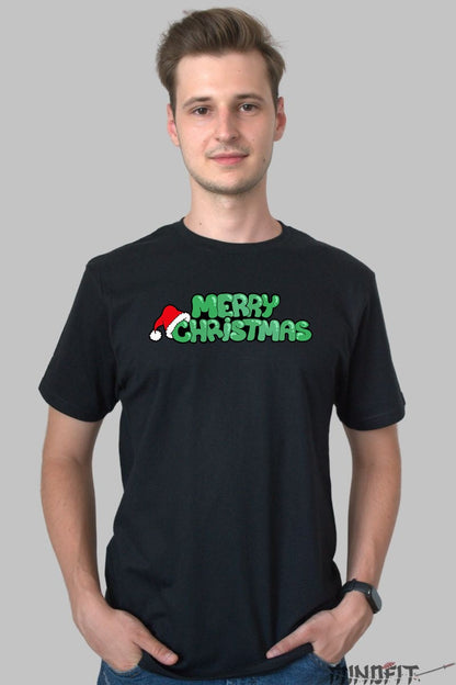 Tricou De Craciun - Merry Christmas Cu Caciula Mosului barbat negru