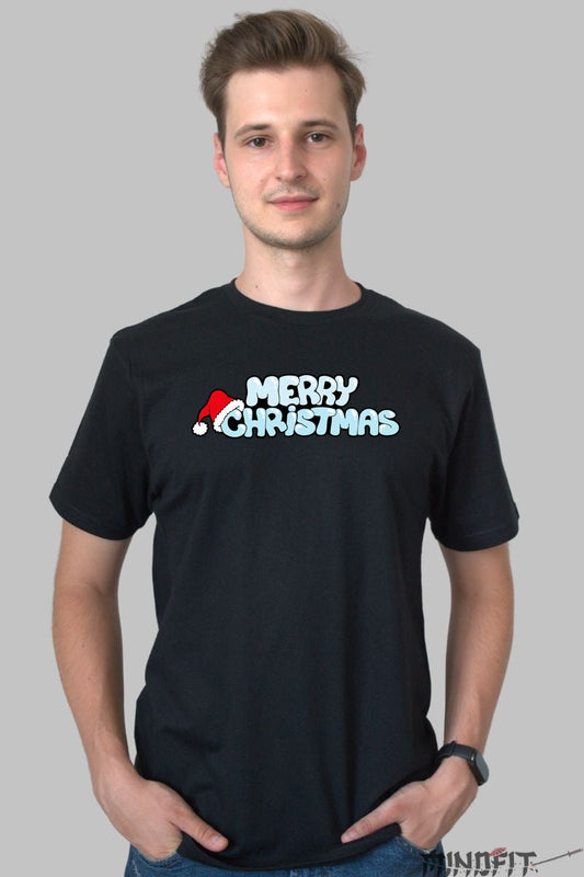 Tricou De Craciun - Merry Christmas Cu Fes barbat negru