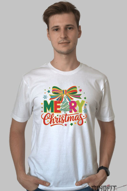 Tricou De Craciun - Merry Christmas Cu Fundita Magica barbat alb
