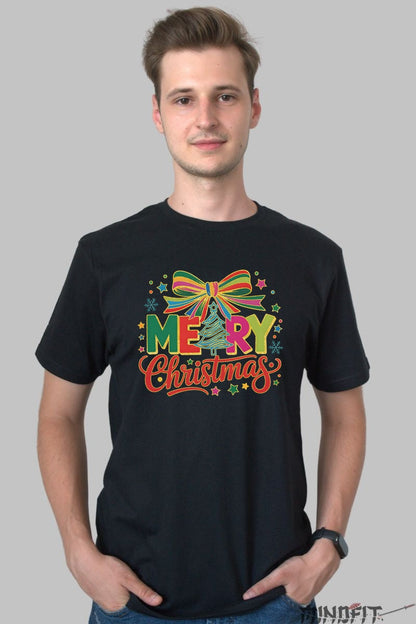 Tricou De Craciun - Merry Christmas Cu Fundita Magica barbat negru