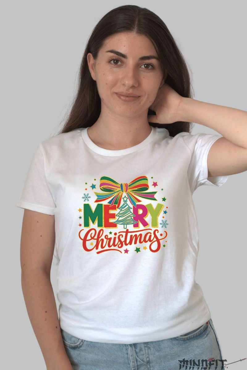 Tricou De Craciun - Merry Christmas Cu Fundita Magica dama alb