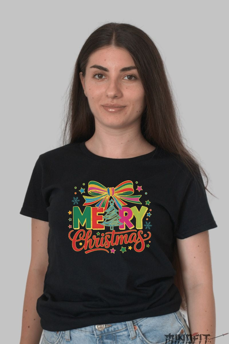 Tricou De Craciun - Merry Christmas Cu Fundita Magica dama negru