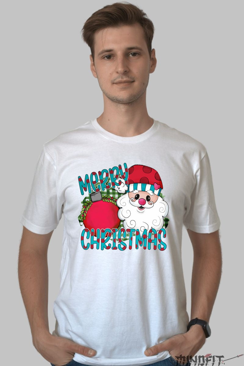 Tricou De Craciun - Merry Christmas Cu Mosul Vesel barbat alb