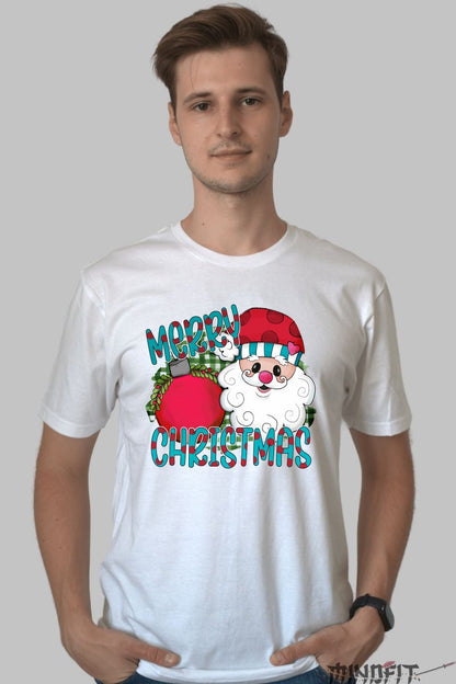Tricou De Craciun - Merry Christmas Cu Mosul Vesel barbat alb