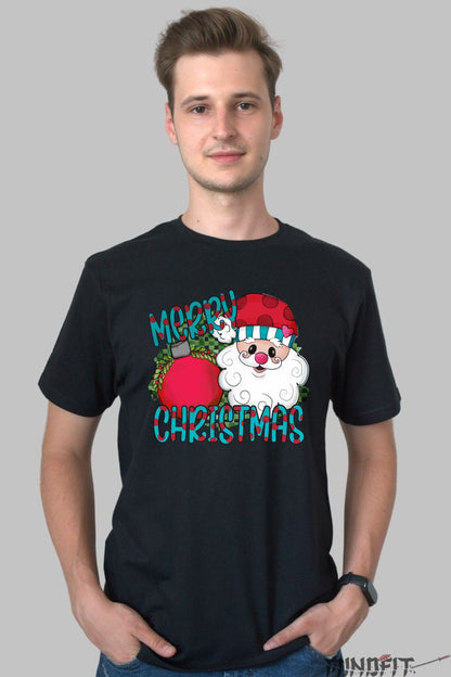 Tricou De Craciun - Merry Christmas Cu Mosul Vesel barbat negru