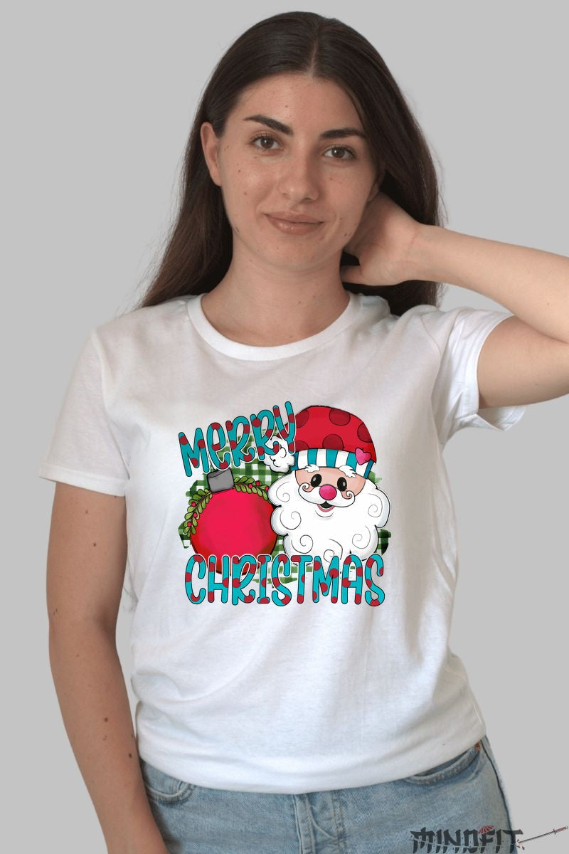 Tricou De Craciun - Merry Christmas Cu Mosul Vesel dama alb