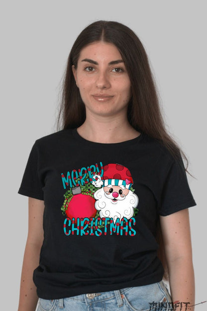 Tricou De Craciun - Merry Christmas Cu Mosul Vesel dama negru