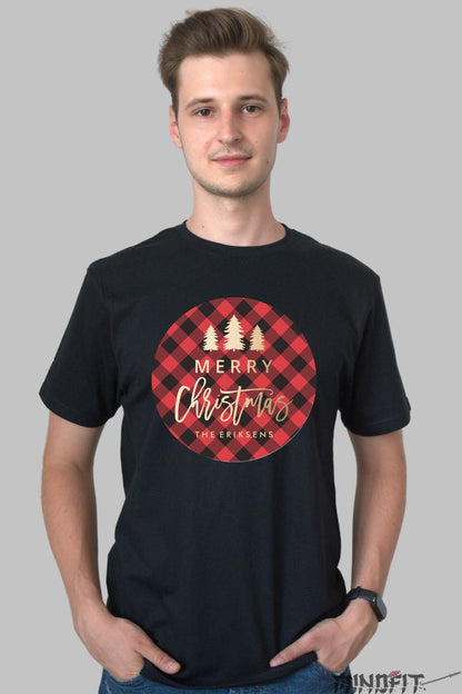 Tricou De Craciun - Merry Christmas Cu Padure Festiva barbat negru