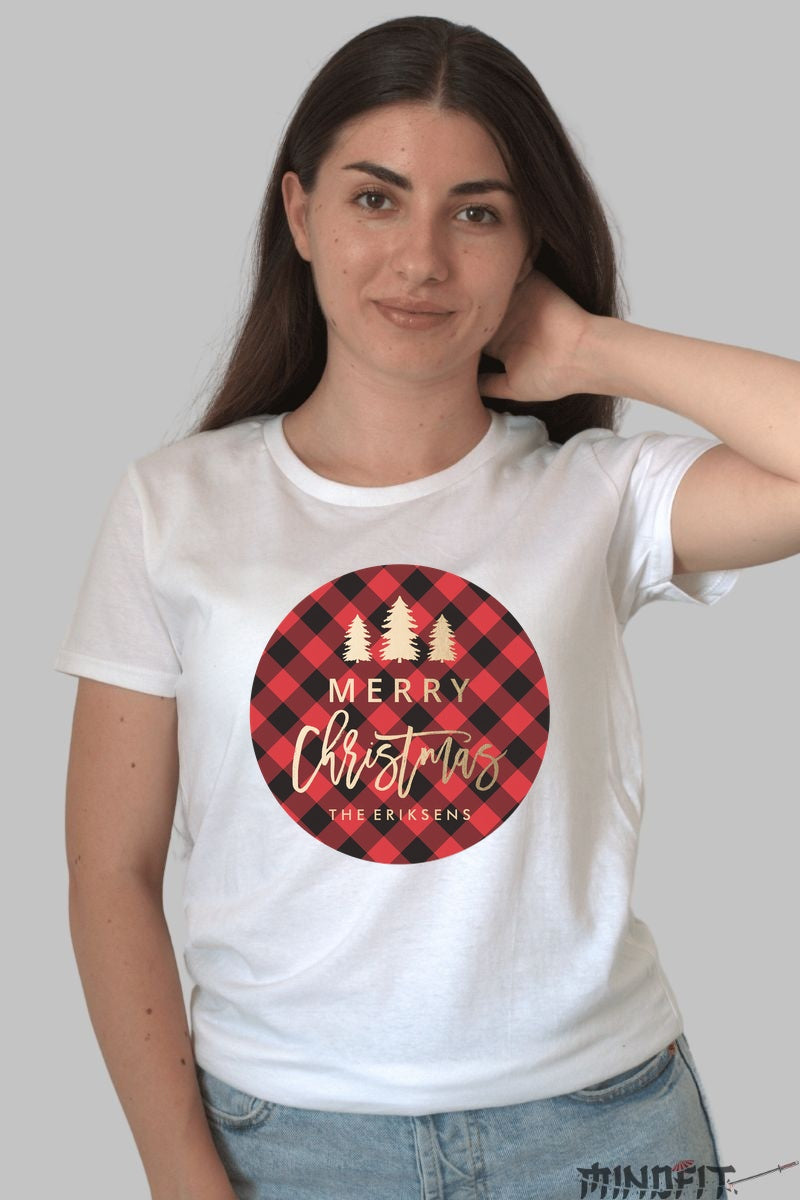 Tricou De Craciun - Merry Christmas Cu Padure Festiva dama alb
