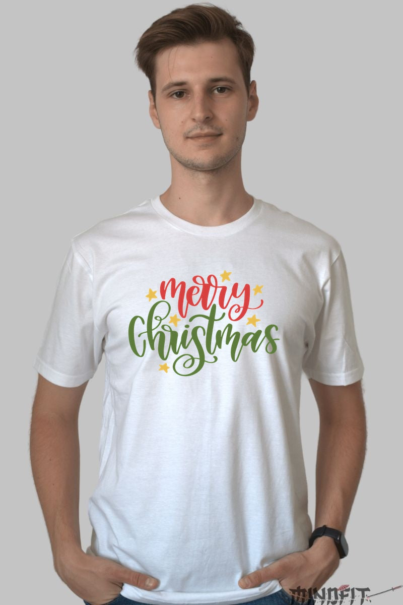 Tricou De Craciun - Merry Christmas Cu Stele barbat alb