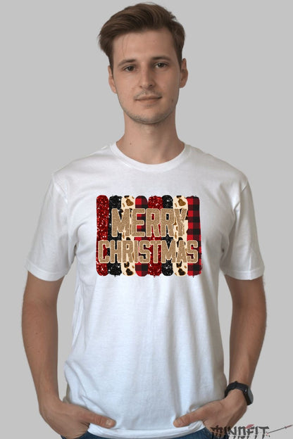 Tricou De Craciun - Merry Christmas Cu Textura Festiva barbat alb
