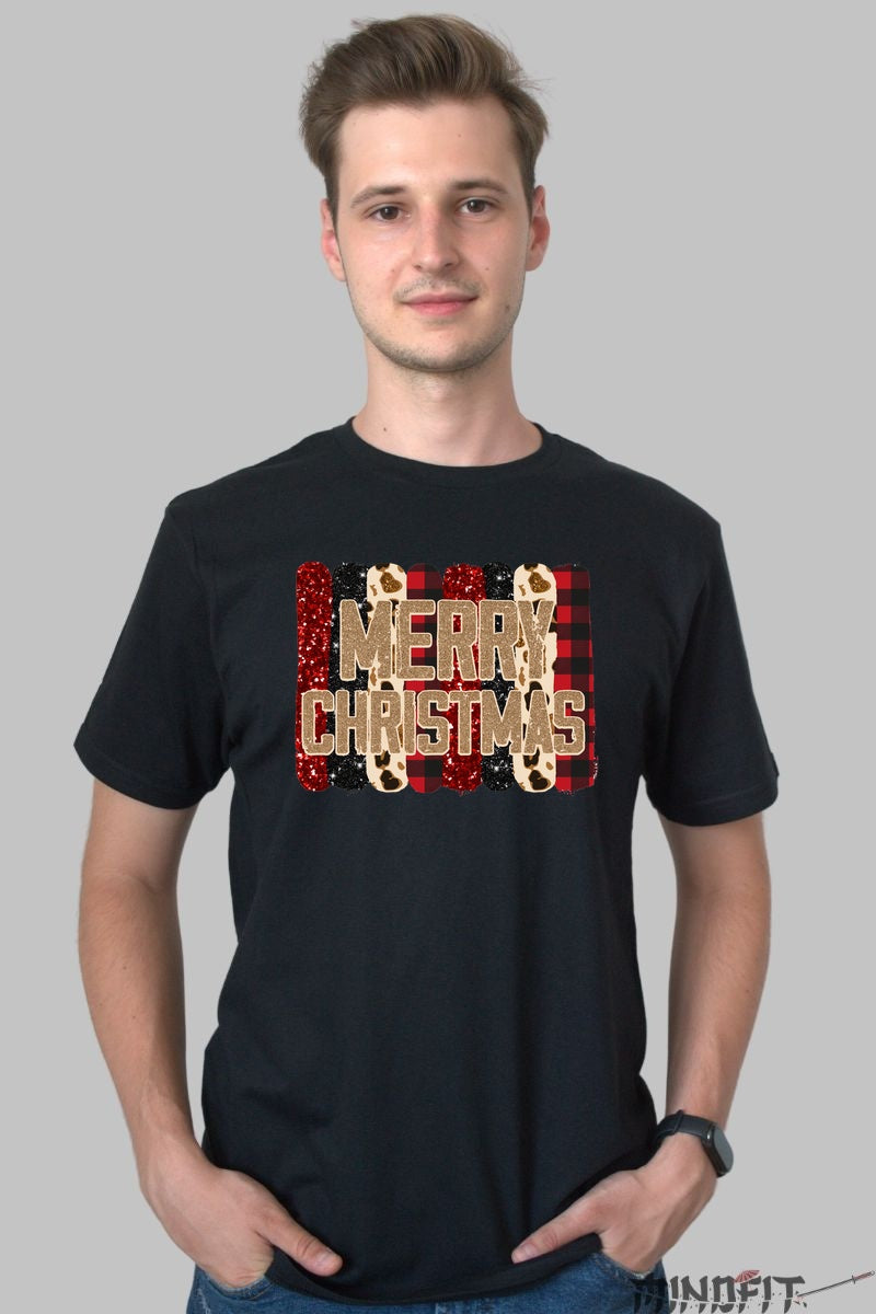 Tricou De Craciun - Merry Christmas Cu Textura Festiva barbat negru