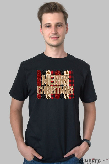 Tricou De Craciun - Merry Christmas Cu Textura Festiva barbat negru