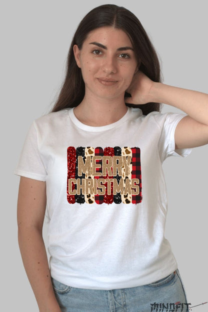 Tricou De Craciun - Merry Christmas Cu Textura Festiva dama alb