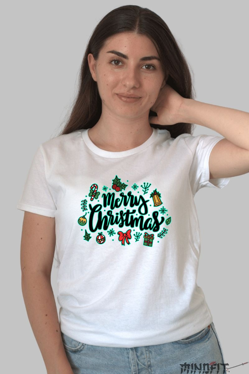 Tricou De Craciun - Merry Christmas Festiv dama alb