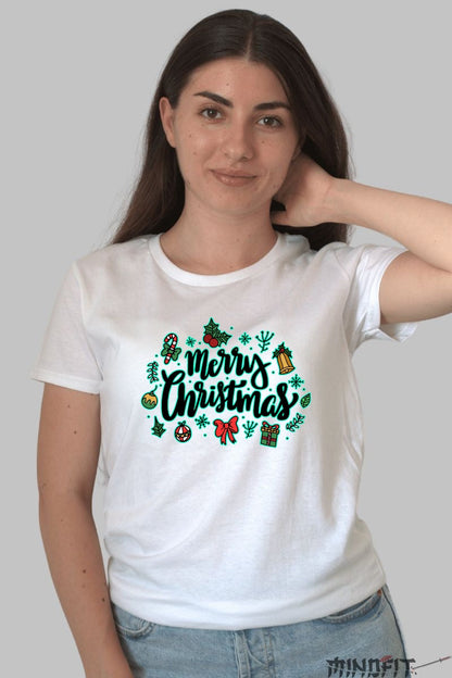 Tricou De Craciun - Merry Christmas Festiv dama alb