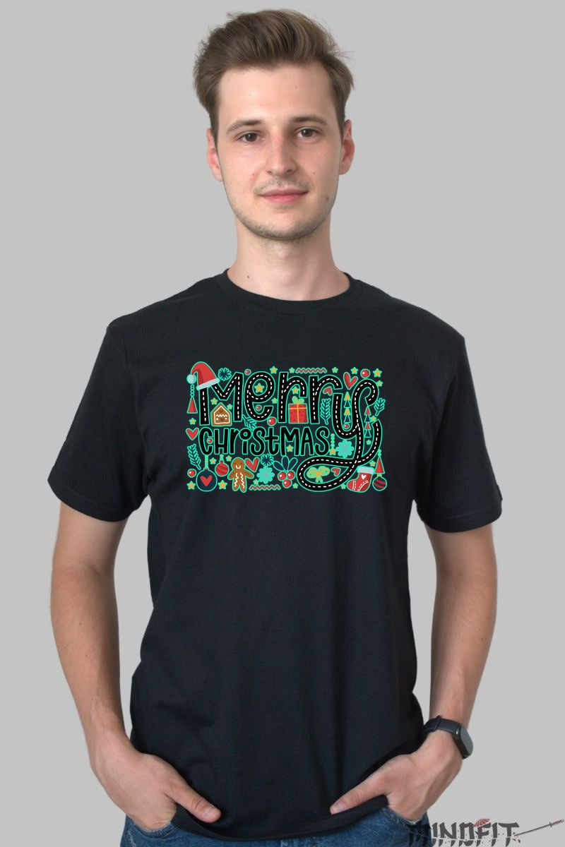 Tricou De Craciun - Merry Christmas Festiv barbat negru