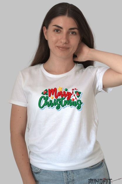 Tricou De Craciun - Merry Christmas Festiv dama alb