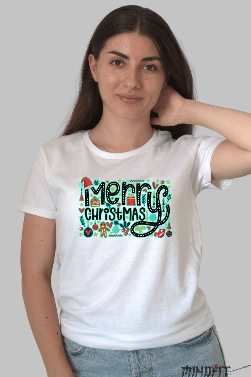 Tricou De Craciun - Merry Christmas Festiv dama alb
