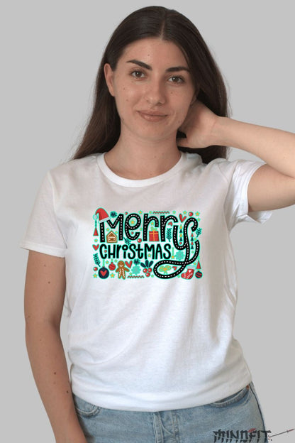 Tricou De Craciun - Merry Christmas Festiv dama alb