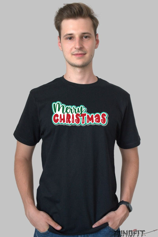 Tricou De Craciun - Merry Christmas Festiv barbat negru