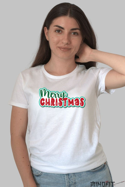 Tricou De Craciun - Merry Christmas Festiv dama alb