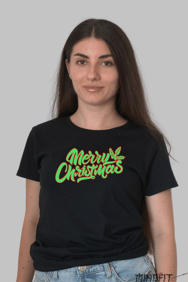 Tricou De Craciun - Merry Christmas Festiv dama negru