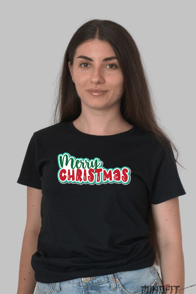 Tricou De Craciun - Merry Christmas Festiv dama negru