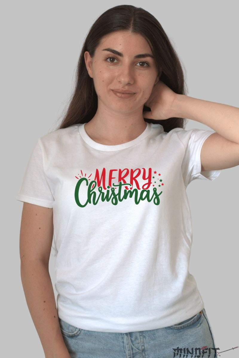 Tricou De Craciun - Merry Christmas Festiv dama alb