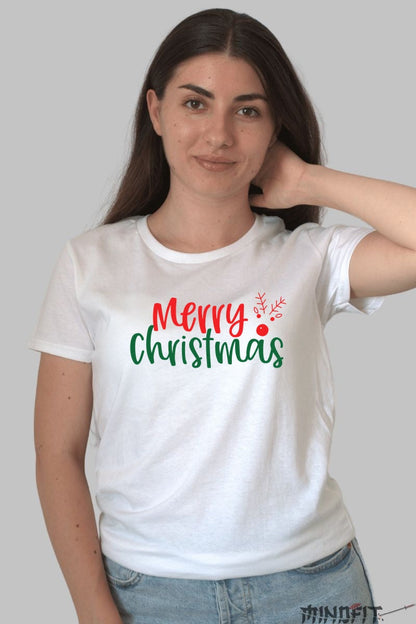 Tricou De Craciun - Merry Christmas Festiv dama alb