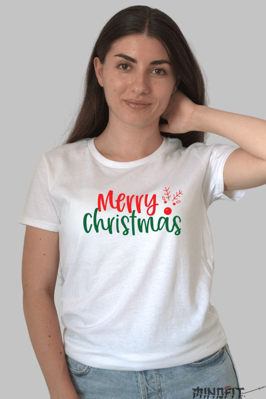 Tricou De Craciun - Merry Christmas Festiv dama alb