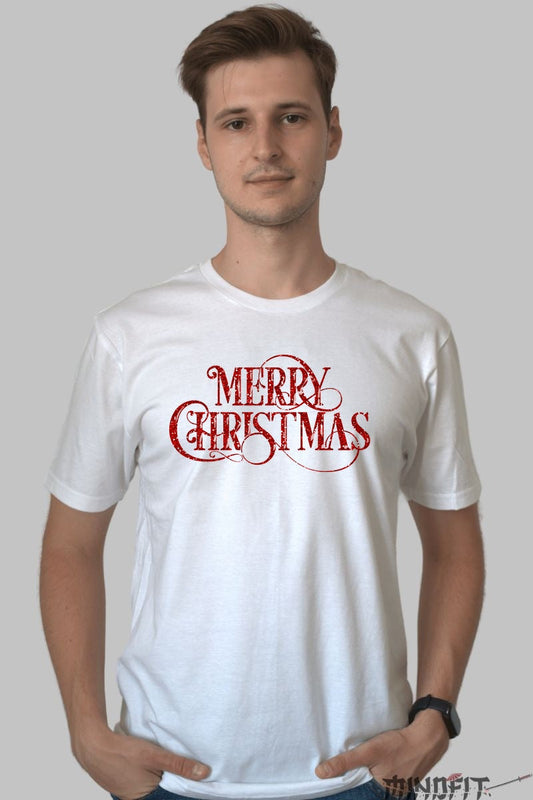 Tricou De Craciun - Merry Christmas Glitter barbat alb