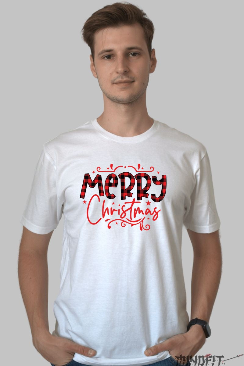Tricou De Craciun - Merry Christmas In Carouri barbat alb