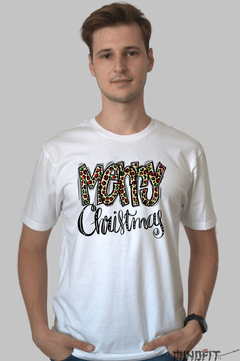 Tricou De Craciun - Merry Christmas Leopard barbat alb