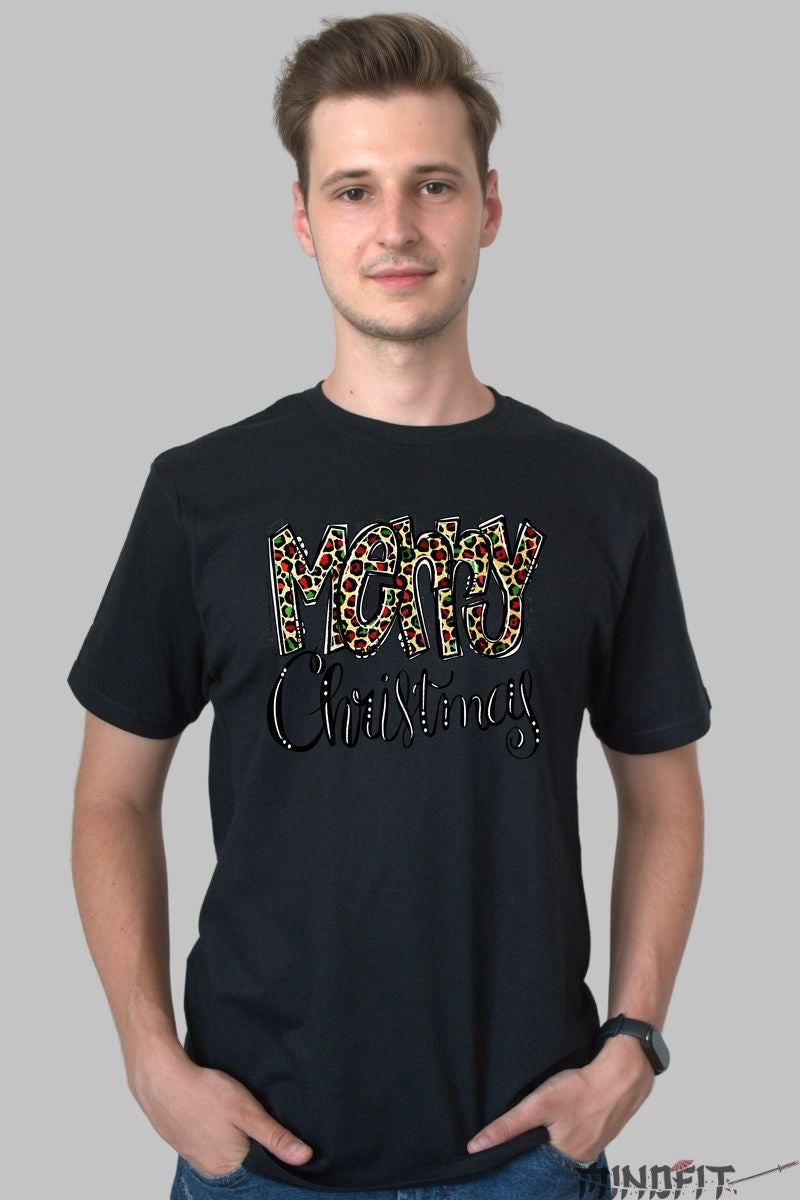 Tricou De Craciun - Merry Christmas Leopard barbat negru